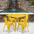 17 Stories Feodora 31.5" Square Metal Indoor-Outdoor Table Set w/ 4 Arm Chairs Metal in Yellow | Wayfair 4104F1F6764940E095BC9F3012031FDE