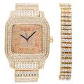 Charles Raymond Bling-ed Out Hip Hop Mens Watch w/ 2 or 3 Row Iced Tennis Bracelet, Gold - 0513, 3 Row Bracelet