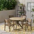 Gracie Oaks Ramage Outdoor Acacia Wood 5 Piece Dining Set Wood in Brown/White | 29.75 H x 47.25 W x 47.25 D in | Wayfair