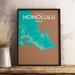 Wrought Studio™ 'Honolulu City Map' Graphic Art Print Poster in Nature Paper in Brown | 20 H x 16 W x 0.05 D in | Wayfair