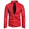 AOWOFS Men's Leather Jacket Slim Fit Faux Leather Jacket with Stand-Up Collar Quilted faux leather jacket