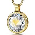 Gold Plated Silver I Love You Necklace Romantic Anniversary Pendant 24ct Gold Inscribed in 120 Languages on Brilliant Round Cut Clear Cubic Zirconia Gemstone, 18" Chain