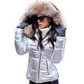 Aox Women Winter Faux Fur Hood Down Coat Lady Thicken Puffer Slim Zipper Jacket Parka (12, Brown Silver)