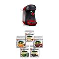 Bosch TAS1003 Tassimo Happy Kapselmaschine,1300 W, platzsparend, große Getränkevielfalt, just red + Tassimo Vielfaltspaket - 5 verschiedene Packungen kaffeehaltiger Getränke T Discs (1 x 927 g)