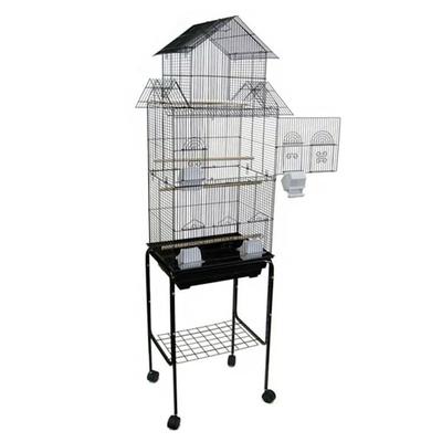 YML 3/8" Bar Spacing Tall Pagoda Top Black Bird Cage With Stand, 18" L X 14" W X 66" H