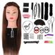 Training Head Neverland Beauty 24 Inch 60% Real Human Hair Hairdressing Training Head Practice Mannequin Head With Hair Styling Braid Set (Black)