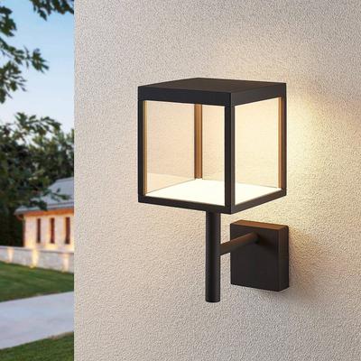 Lucande LED-Außenwandleuchte Cube mit Glasschirm, graphit