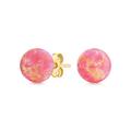 Elegant Pink Tourmaline Round Bead Ball Stud Earrings for Women Genuine Yellow Gold October Birthstone