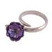 Stunning Violet,'Sterling Silver Wrap Ring with Purple Titanium Flower Charm'