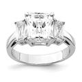 925 Sterling Silver Rhodium Plated Emerald cut CZ Cubic Zirconia Simulated Diamond 3 stone Ring Size P 1/2 Jewelry Gifts for Women