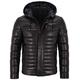 Men's Real Leather Jacket Puffer Hooded 100% Lambskin Fully Quilted Design 2006 (3XL for Chest 48") Black