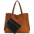 Scarleton Stylish Reversible Tote Handbag for Women, Vegan Leather Shoulder Bag, Hobo Bag, Satchel Purse, Camel/Black, H18422501