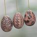 The Holiday Aisle® 3 Piece Parang Eggs Batik Wood Holiday Shaped Ornament Set Wood in Brown, Size 2.8 H x 2.0 W x 0.2 D in | Wayfair