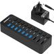SABRENT 10 port 60W (7 USB hub + 3 charging ports) with power adapter, fast Powered data hub, multiple USB charger, USB docking station, multiport hubs, LEDs on/off Switch for pc Laptop MacBook