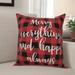 The Holiday Aisle® Elma Merry Everything Happy Always in Buffalo Check Plaid Throw Pillow Polyester/Polyfill | 18 H x 18 W in | Wayfair