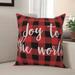 The Holiday Aisle® Mamie Joy to the World in Buffalo Check Plaid Throw Pillow Polyester/Polyfill | 18 H x 18 W x 1.5 D in | Wayfair