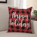 The Holiday Aisle® Lizabeth Happy Holidays in Buffalo Check Plaid Throw Pillow Polyester/Polyfill | 18 H x 18 W x 1.5 D in | Wayfair
