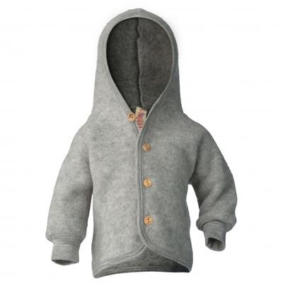 Engel - Kinder Kapuzenjacke mit Holzknöpfen - Wolljacke Gr 74/80 grau