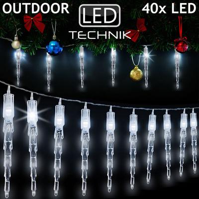 Led Lichterkette Eiszapfen Eisregen Innen Außen Weihnachtsbeleuchtung 10 Eiszapfen x 4 LEDs Kaltweiß Image