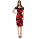 Roman Originals Women Floral Flock Cold Shoulder Dress - Ladies Lined Flowery Contrast Sweetheart Velvet Neckline Pencil Strappy Casual Formal Parties Wedding Smart - Red - Size 12