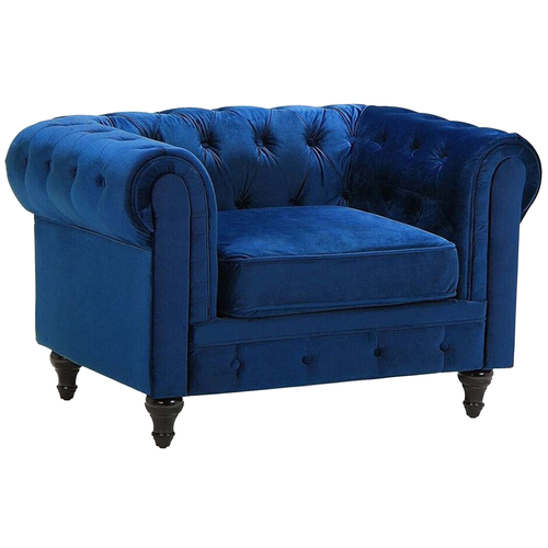 Sessel Blau Samtstoff Eichenholz Chesterfield-Stil Wohnzimmer