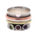 'Sterling Silver and Multi-Gemstone Meditation Spinner Ring'