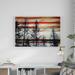 Wrought Studio™ 'Trees Against Red Striped Sky' - by Parvez Taj Wrapped Canvas Print on Canvas in Black/Green/Red | 16 H x 24 W x 1.5 D in | Wayfair