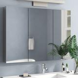 Orren Ellis Twitty Recessed Frameless 3 Doors Medicine Cabinet w/ 9 Adjustable Shelves, Wood in White | 30 H x 36 W x 4 D in | Wayfair