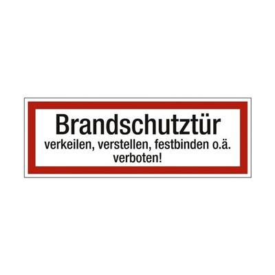 Sicherheitskennzeichen »Textschild: Brandschutztür verkeilen, feststellen, festb rot, OTTO Office, 29.7x10.5 cm