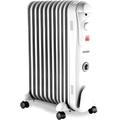 Prem-I-Air Soft Grey 2.5 kw 11 Fin Oil Filled Radiator With Adjustable Thermostat, 3 Heat Settings, 24 Hour Timer