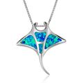 Tropical USA Sterling Silver Synthetic Blue Opal Manta Ray Necklace Pendant with 18" Box Chain