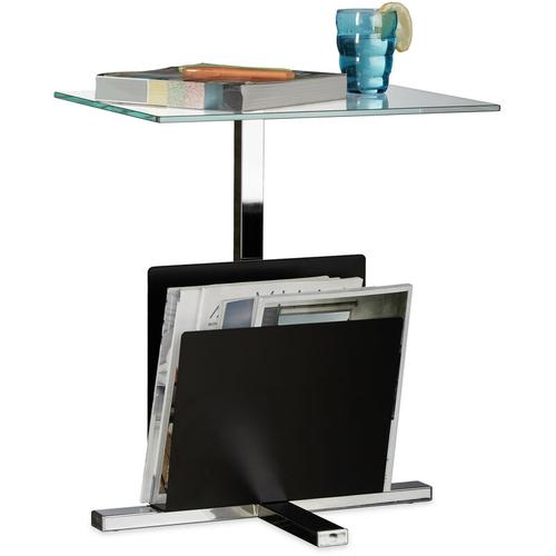 Relaxdays - Beistelltisch mit Zeitungsständer, Metall, Glas Couchtisch, Zeitungsablage, HxBxT: 53 x