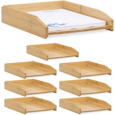 8 x Dokumentenablage, stapelbar, din A4 Papier, Büro, Schreibtisch, Briefablage aus Bambusholz, 6 x Image