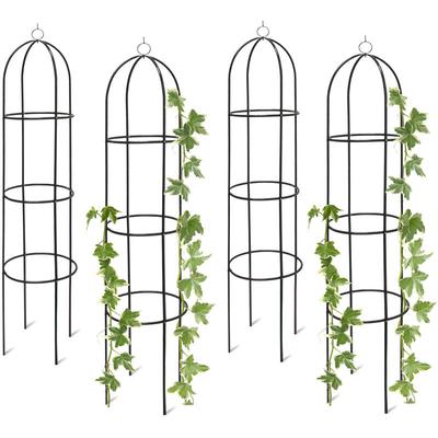 4x Rankobelisk, Rankhilfe freistehend, dekoratives Rankgestell für Garten, Rankturm, Metall, grün,