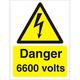 Seco Schild "Danger 6600 Volts", 300 x 400 mm, 1 mm, halbstarrer Kunststoff