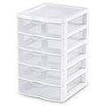 5 Unit Plastic Shelves Drawer Organizer Shelving Storage Set Solution Stackable With Clear Drawer Handles for Home Office School Kids Cabinets Dresser Makeup Accessory Utility Tool -White/Clear 1