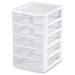 5 Unit Plastic Shelves Drawer Organizer Shelving Storage Set Solution Stackable With Clear Drawer Handles for Home Office School Kids Cabinets Dresser Makeup Accessory Utility Tool -White/Clear 1