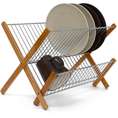 Relaxdays Égouttoir à vaisselle CROSS Bambou métalpliable Ustensile de cuisine Accessoire Déco 27 x
