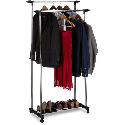 Relaxdays - Rollgarderobe mit 2 Kleiderstangen, ausziehbar, Kleiderständer auf Rollen, hbt: Image