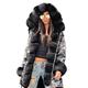 Aox Women Winter Faux Fur Hood Warm Thicken Coat Lady Casual Plus Size Parka Jacket Outdoor Overcoat (12, Black 7007)