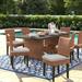Lark Manor™ Ambroselli Rectangular 6 - Person 80" Long Outdoor Dining Set w/ Cushions Metal in Brown | Wayfair 9FA5B90450404F4C8326423A2C30D36F