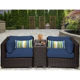 Wade Logan® Ayomikun 3 Piece Rattan Seating Group w/ Cushions Synthetic Wicker/All - Weather Wicker/Wicker/Rattan in Blue | Outdoor Furniture | Wayfair