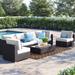 Sol 72 Outdoor™ Convene 7 Piece Outdoor Patio Sectional Set Synthetic Wicker/All - Weather Wicker/Wicker/Rattan in White | Wayfair