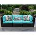 Wade Logan® Ayomikun 96" Wide Wicker Patio Sofa w/ Cushions All - Weather Wicker/Wicker/Rattan in Blue | 29 H x 96 W x 34 D in | Wayfair