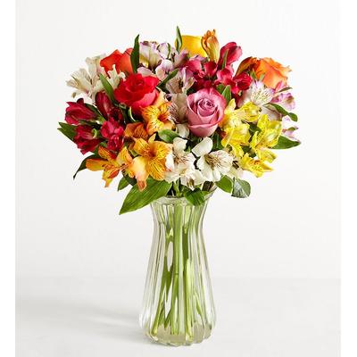 1-800-Flowers Flower Delivery Assorted Roses & Peruvian Lilies W/ Clear Vase | Happiness Delivered To Their Door