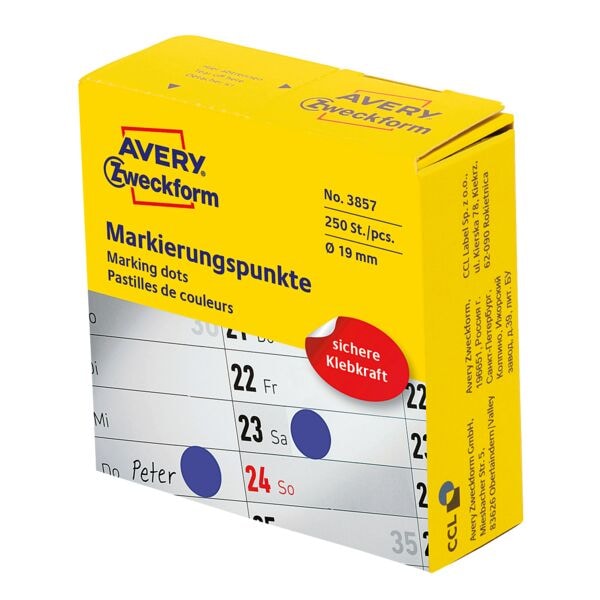 Avery Zweckform Markierungspunkte 19mm im 250er-Spender blau Image