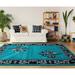 Black/Blue 94 x 0.53 in Area Rug - Fleur De Lis Living Goines Border Turquoise/Black/Gray Area Rug | 94 W x 0.53 D in | Wayfair