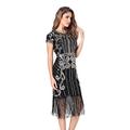 Women's 1920s Style Beaded Deco Flapper Dress Vintage Inspired Sequin Embellished Fringe Gatsby Dress(Black Gold S)