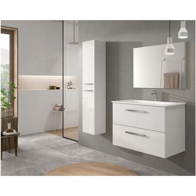 Hänge-Badezimmerschrank 80 cm glänzend weiß mit Spiegel - Siracusa - Glänzendes Weiß Standard