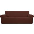 Greatime Stretch Sofa Slipcover 1-Piece Couch Sofa Cover Furniture Protector Soft with Elastic Bottom for Kids, Spandex Jacquard Fabric Small Checks(Oversized Sofa,Coffee)